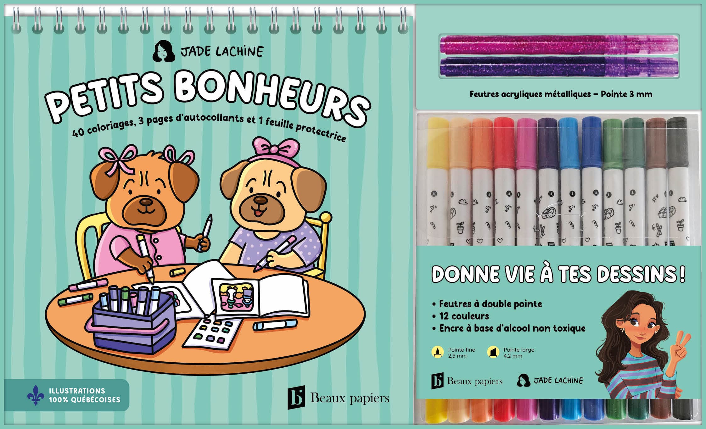 Coffret coloriages spirale + 12 feutres Jade Lachine - Petits bonheurs