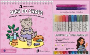 Coffret coloriages spirale + 12 feutres Jade Lachine - Vies de chats